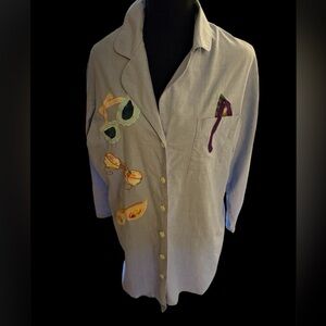 Erica Taylor Intimidates Cotton shirt w/eyeglass decals.Whimsical,oversized